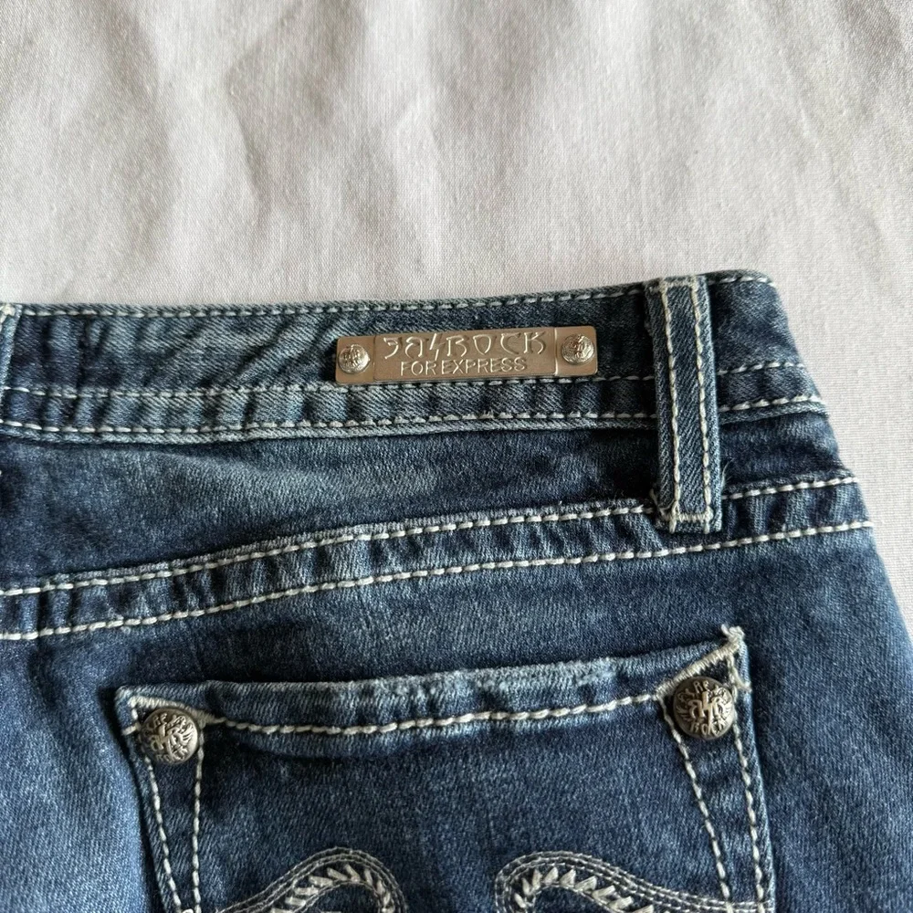 Y2K ReRock For Express Bootcut Jeans Sz 6 Thick Stitch Cowgirl Country Rodeo‎